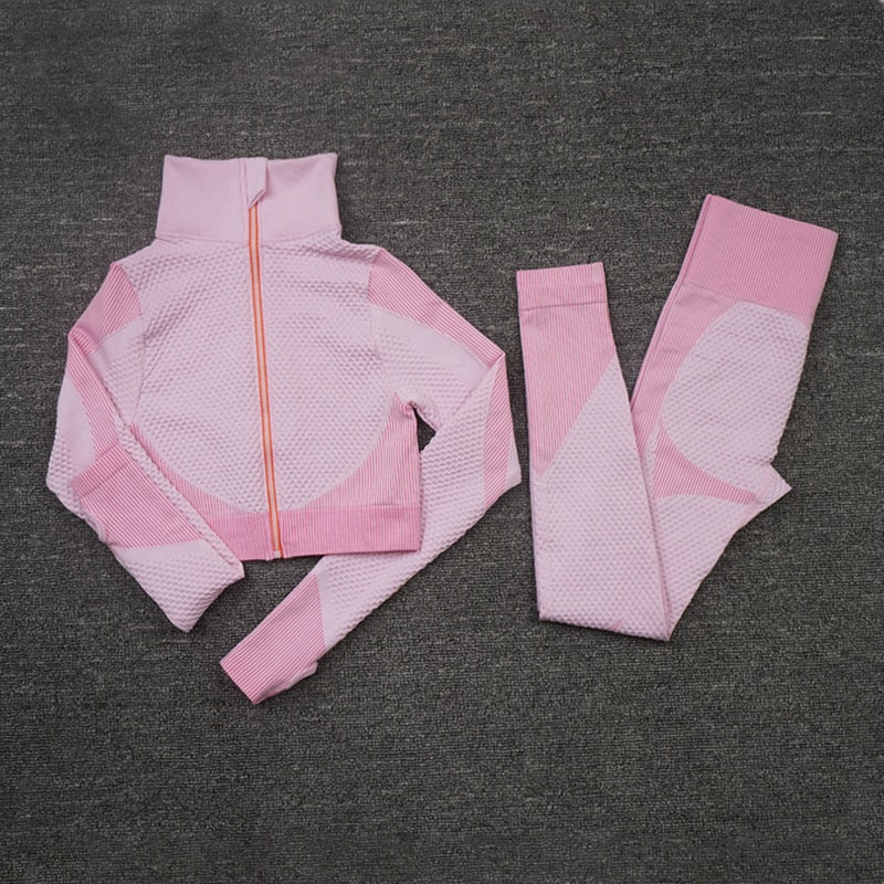 Compra shirtspantsdarkpink 2/3PCS Seamless Yoga Set for women  Long Sleeve Crop Top High Waist