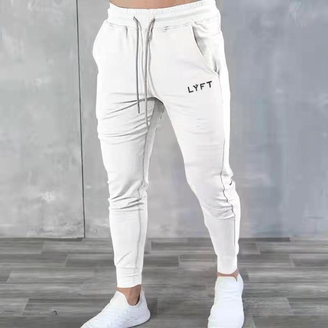 Tight Fit Jogging Pants for Men Running and Gym Cotton Gym joggers white