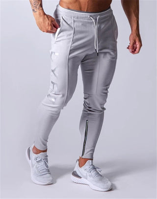 Skinny Fit Fitness Jogging Pants for Men Casual Pencil Pants Pure Cotton foot zipper leggings for men white front