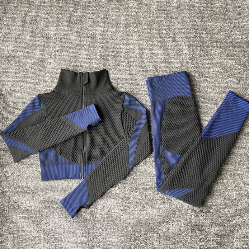 Compra shirtspantsblue 2/3PCS Seamless Women Yoga Set Workout Sportswear Long Sleeve Crop Top High Waist Leggings Sports Suits