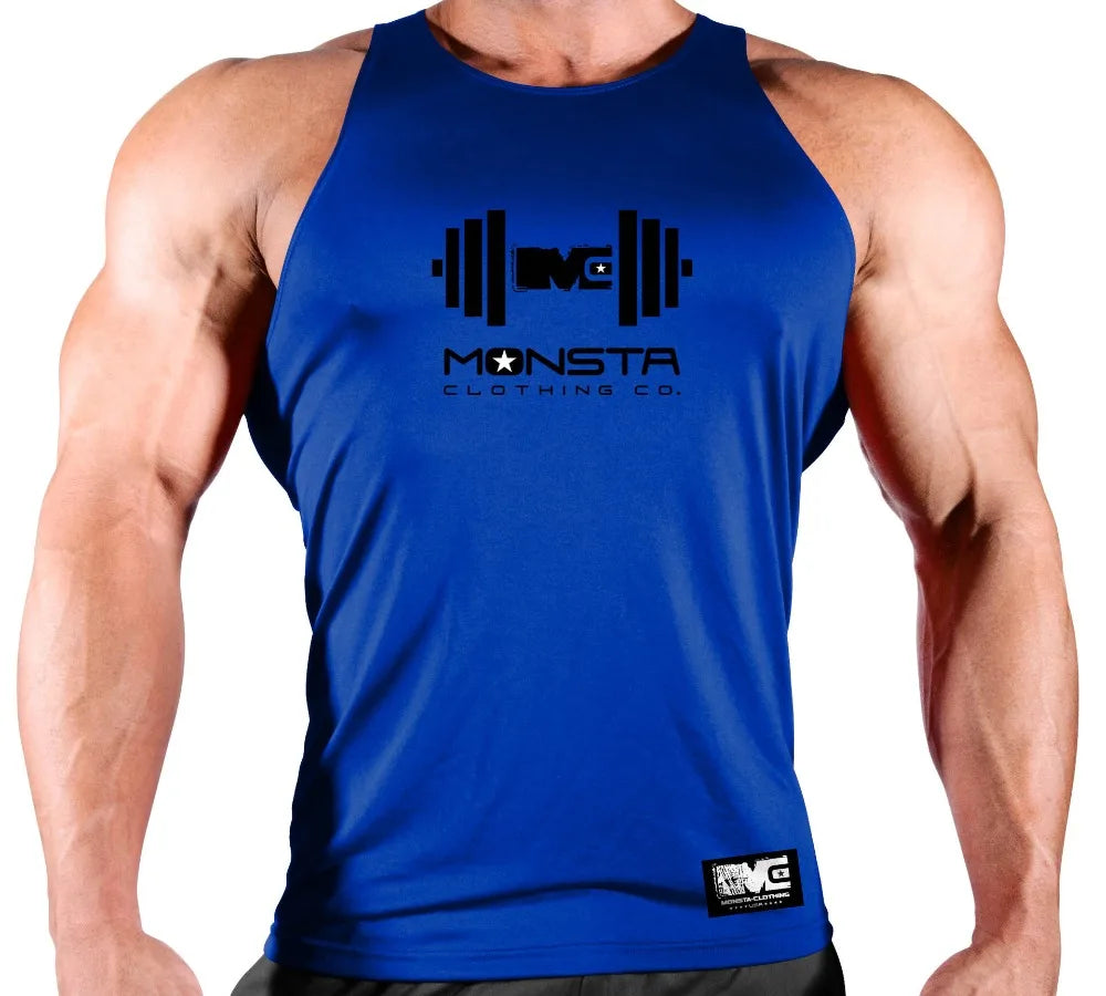 Quick drying Gym tank top for men front blue 