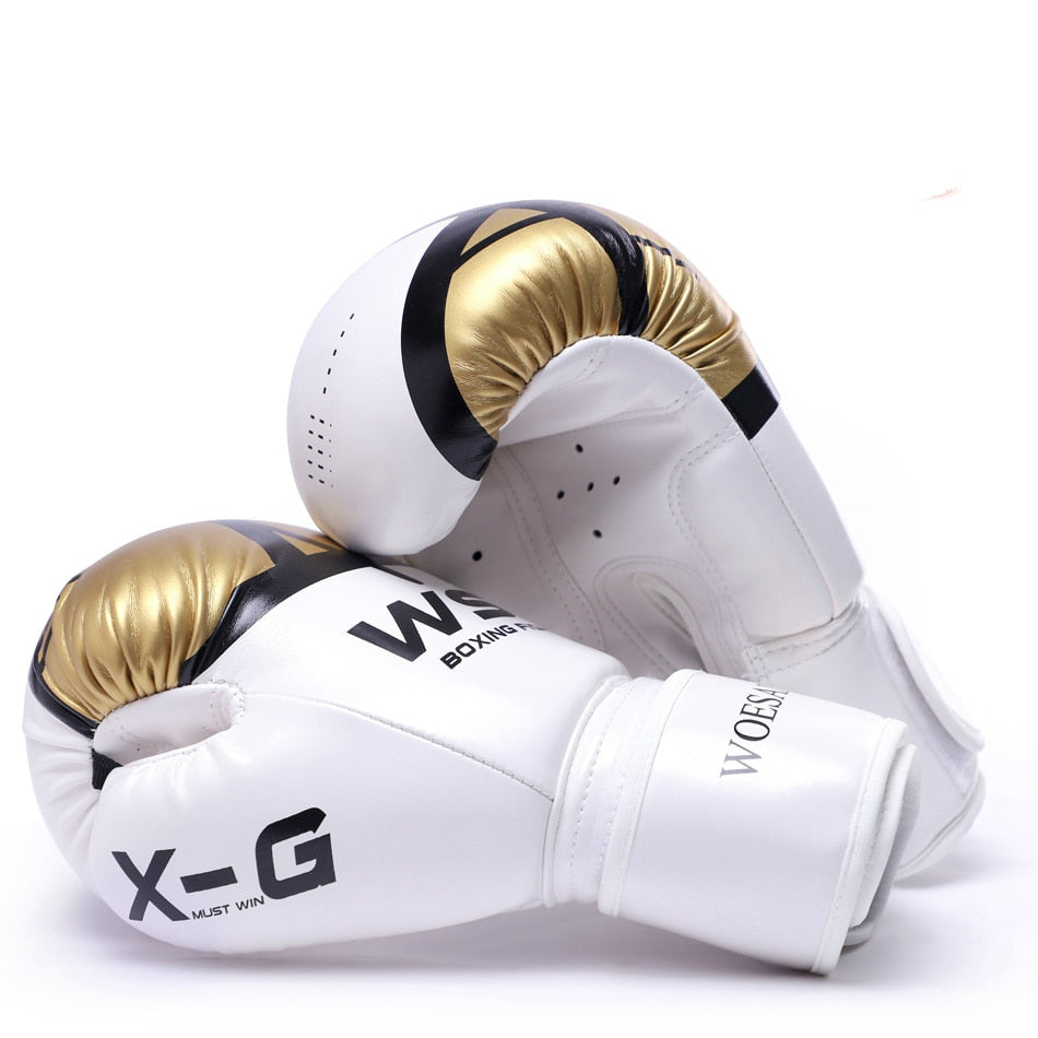 Buy gold Kick Boxing Gloves for Men Women PU Karate Muay Thai Guantes De Boxeo Free Fight MMA Sanda Training Adults Kids Equipment