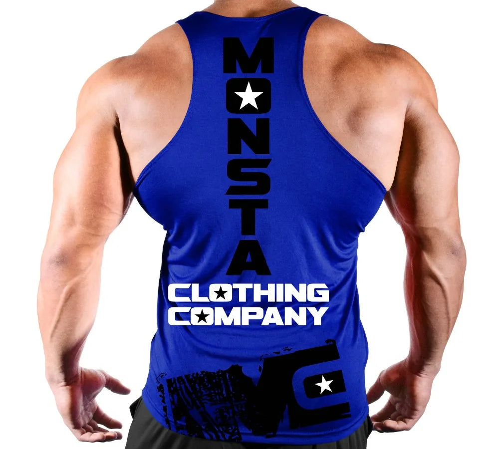Quick drying Gym tank top for men back blue 