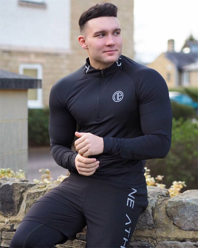 Long-sleeved Fitness and Bodybuilding T-shirt Gym Fitness Quick-drying Sports Tops black
