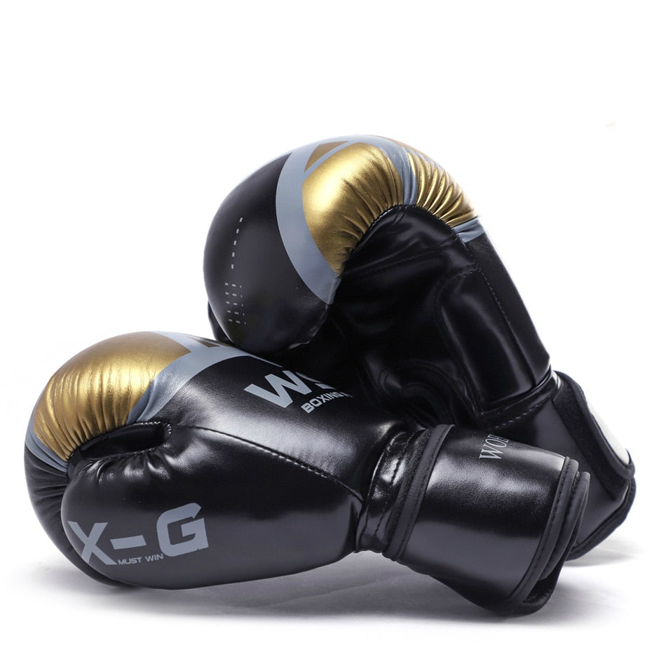 Buy black Kick Boxing Gloves for Men Women PU Karate Muay Thai Guantes De Boxeo Free Fight MMA Sanda Training Adults Kids Equipment