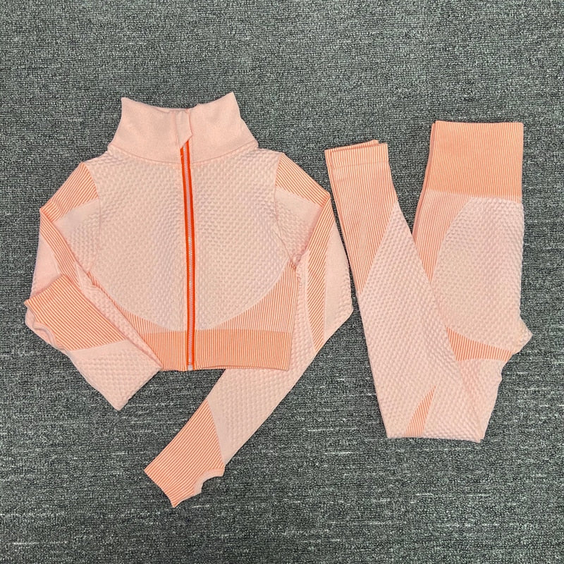 Compra shirtspantspink 2/3PCS Seamless Yoga Set for women  Long Sleeve Crop Top High Waist