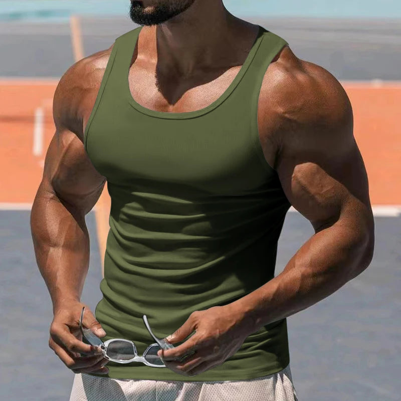 Solid Colour Tight Muscle Tank Top for Men green 