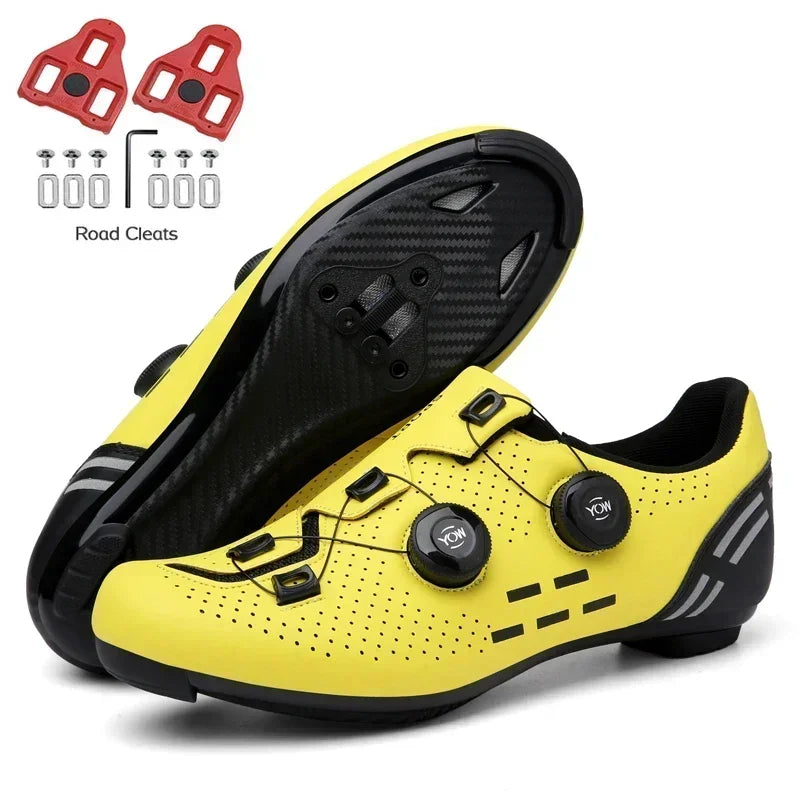 Carbon Sole Road Cycling Shoes with Cleats for Men and Women yellow