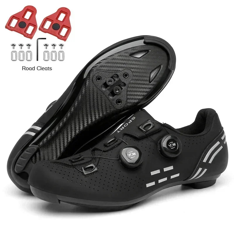 Carbon Sole Road Cycling Shoes with Cleats for Men and Women black