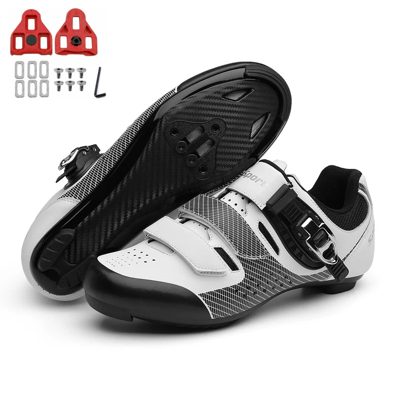 Professional Cycling Shoes Flat Cleat Self-Locking cycling shoes for men white