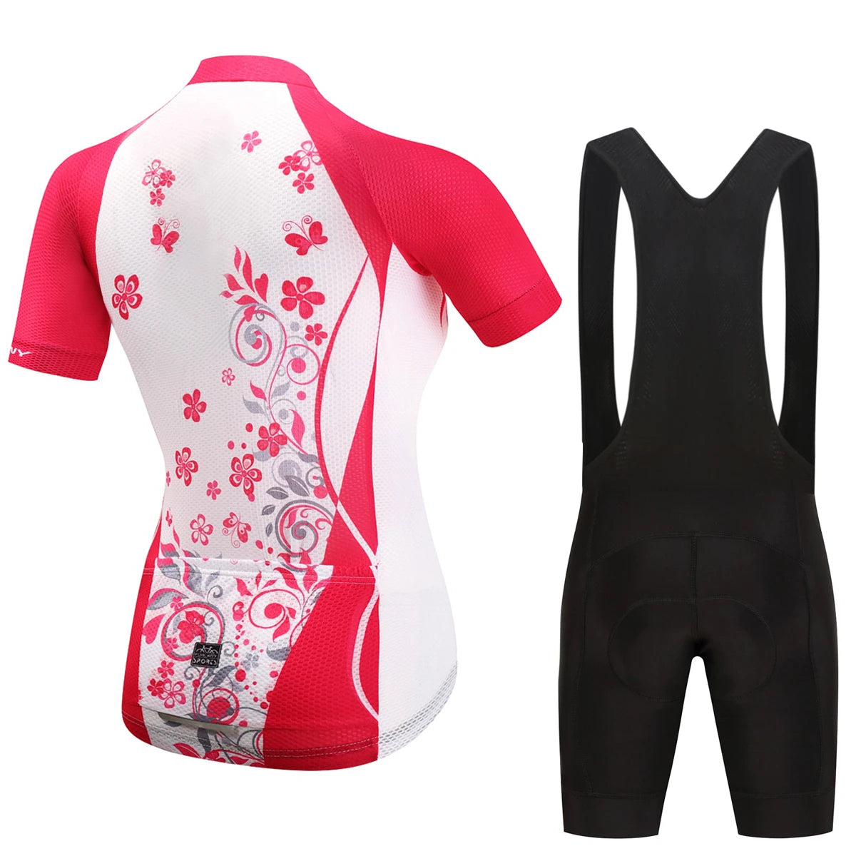 Women's Summer  Bib Cycling Set Short Sleeve Suit Anti-UV Quick-Dry Bike Clothes black bib