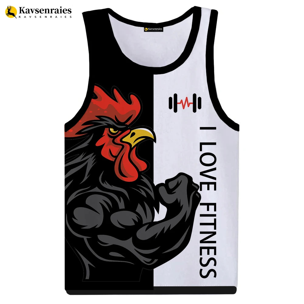 Animal Print Love Fitness gym Vest for Men cockerel print 