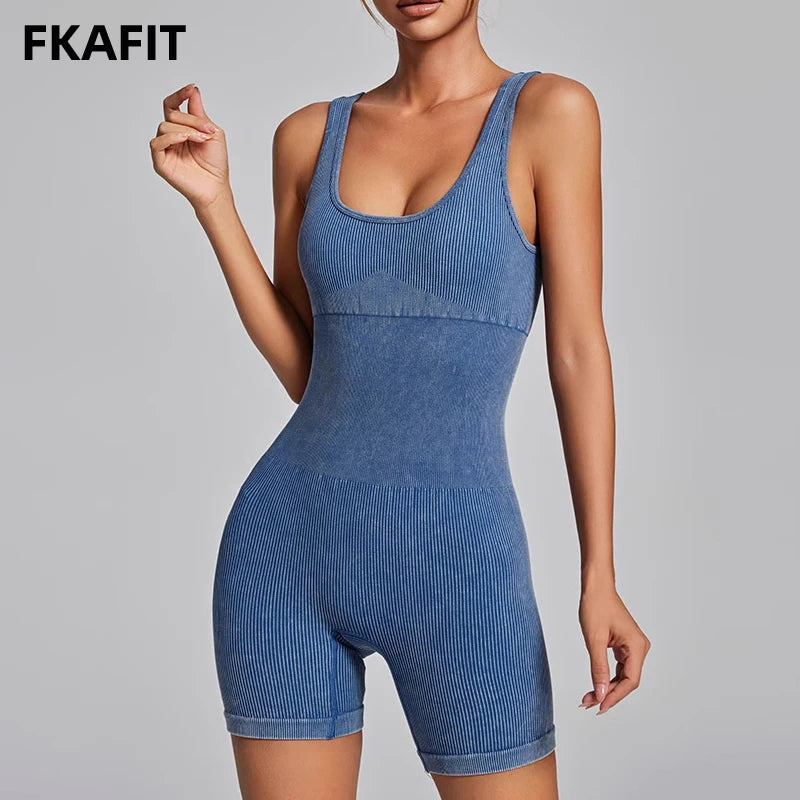 Women's Yoga Jumpsuits Ribbed One Piece Padded Tank Top blue