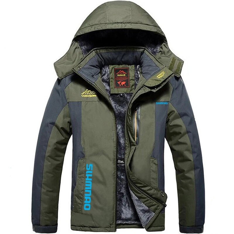 Cashmere Warm and Thickened Parker Outdoor Waterproof Hooded Jacket for Men