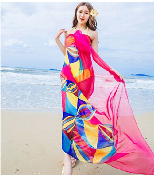 Pareo Scarf Women Beach Sarongs Beach Cover Up Summer Chiffon Scarves Geometrical Design Plus Size Towel Ladies Summer Beachwear - 0