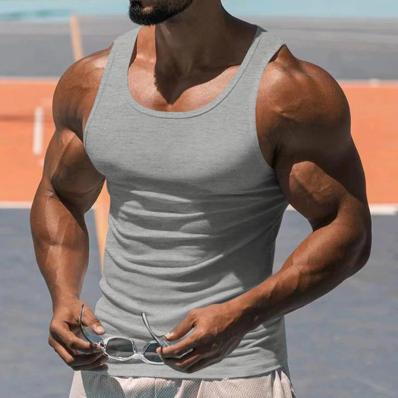 Solid Colour Tight Muscle Tank Top for Men grey