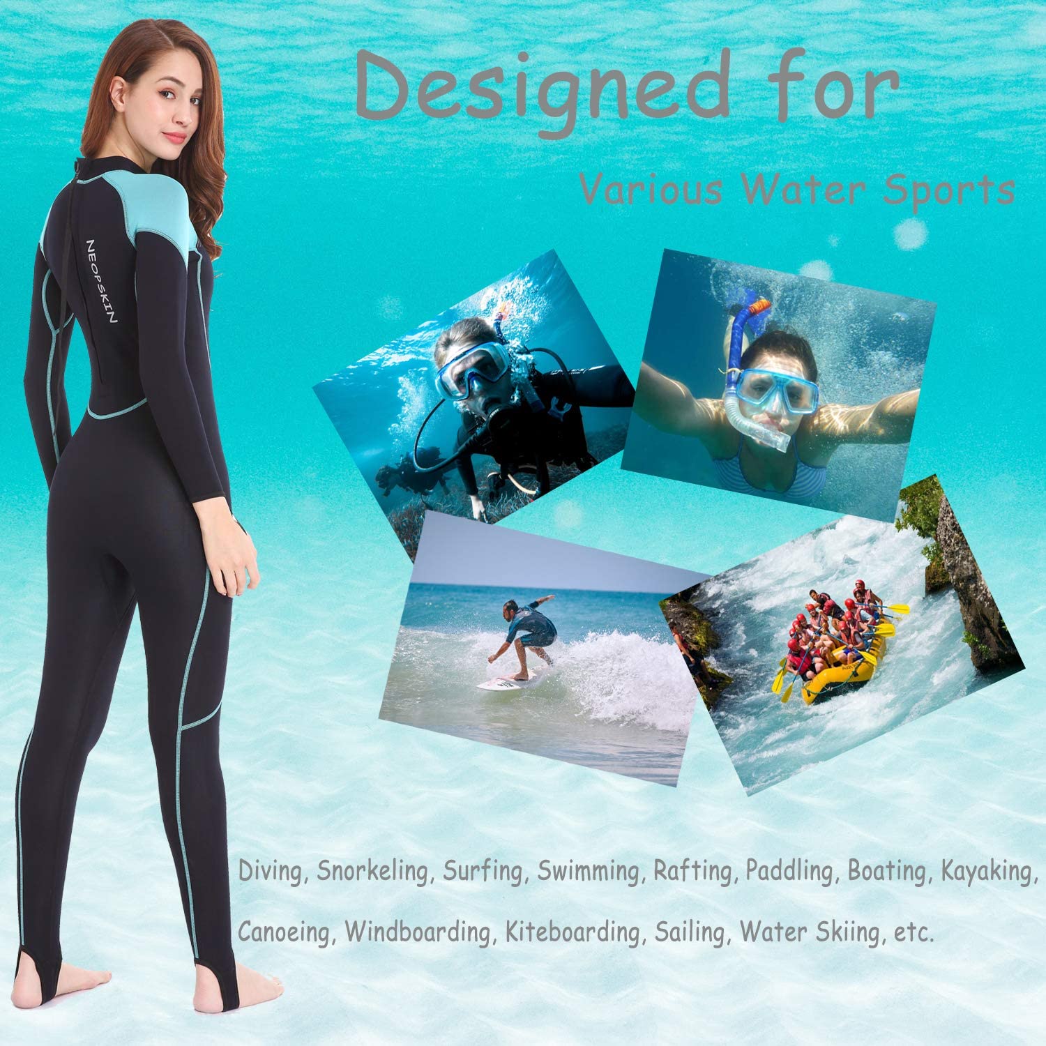 2mm Neoprene Full Body Wetsuit  for Diving Snorkelling Surfing Swimming back zipper