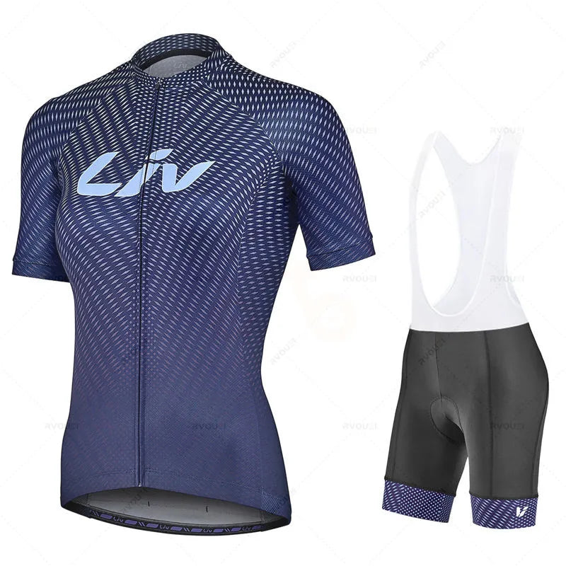 Cycling Jerseys and bib sets for Women Breathable summer Cycling Clothing blue and whote bib set 