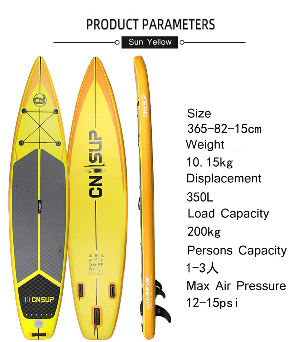 CNSUP Touring Yellow double layer Sup board double skin stand up paddle board 12ft 365cm inflatable surfboard with pedal