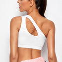Sports Bra Push Up Fitness Bras One Shoulder Shockproof Yoga Bra top back white 