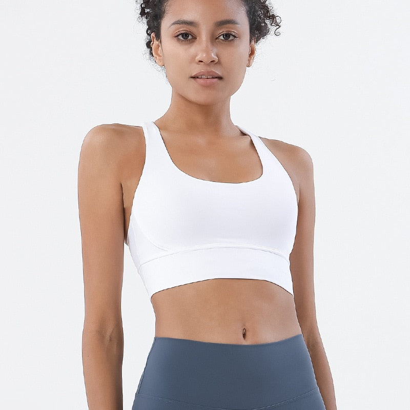 Buy wx22-white Cross Back Nylon Yoga Top  Sports Bra Quick Dry Fitness Bra