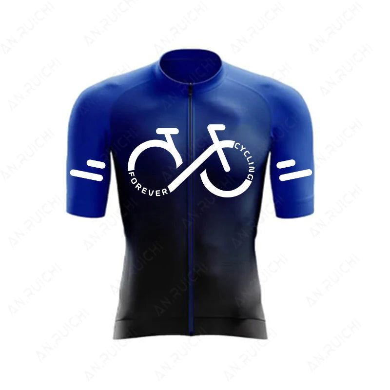 Short Sleeve Cycling Jersey Set  Summer Cycling Clothing Gradient Colour for Men dark blue jersey 