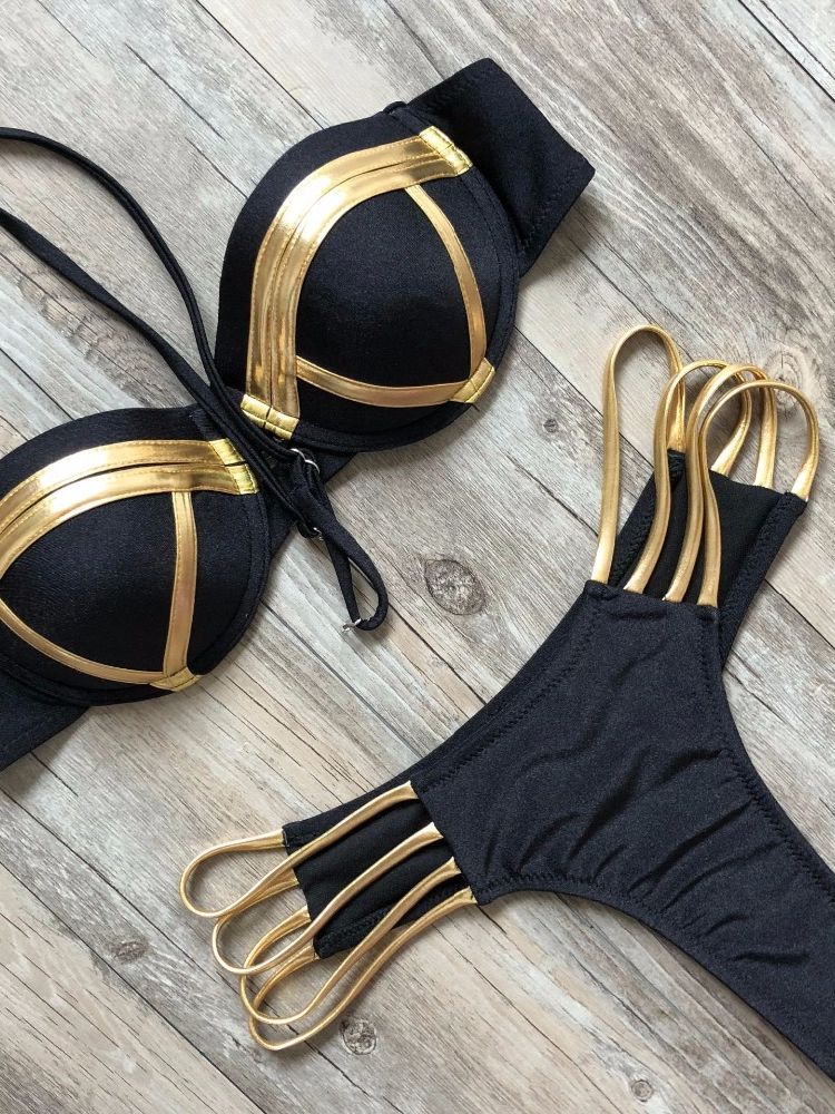 Black Bandage Swimsuit Brazilian Push Up Bikini Sizes up to XL
