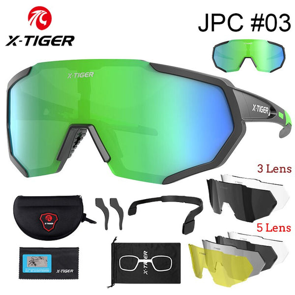 X-TIGER Polarized Lens Cycling Glasses 3 or 5 lens Photochromic Sunglasses Bicycle Goggles green