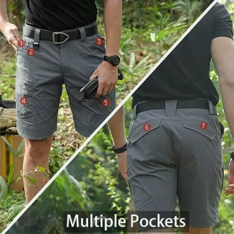 Waterproof Cargo Shorts for Men Trekking & Hiking Multi Pocket Cargo shorts in model front and back