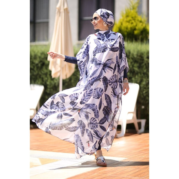 4 Pcs Ladies Muslim Swimwear Digital Printed Hijab Long Sleeves Sport Swimsuit Burkinis 