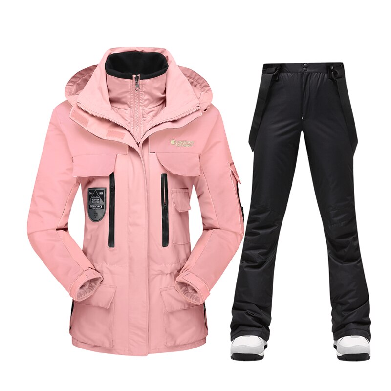 Warm Windproof Waterproof Ski Jacket Ski Pants set for women Outdoor Snow Sports Coat Trousers Snowboard Wear black trausers