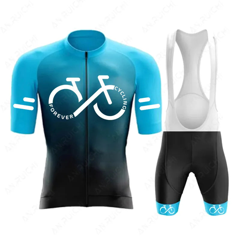 Short Sleeve Cycling Jersey Set  Summer Cycling Clothing Gradient Colour for Men blue