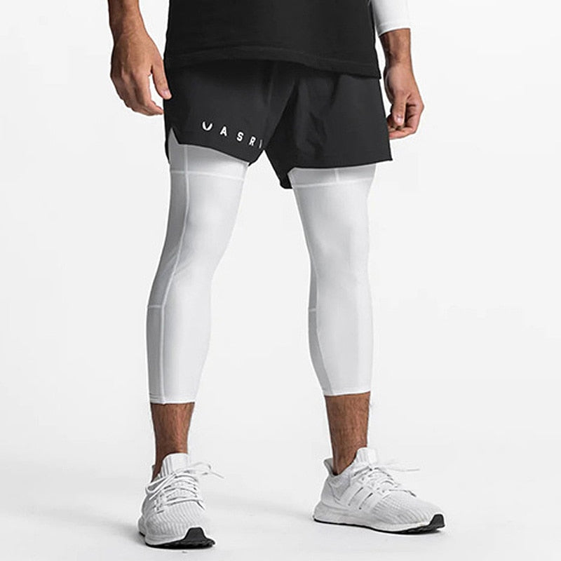 Compression 2 in 1 Double-deck Leggings & Shorts combo for Gym and Running white front