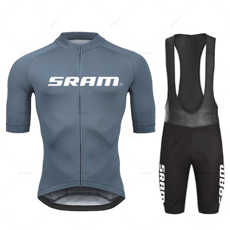 Sram Pro Cycling Jersey Sets for Men Bib Shorts Bicycle Short Sleeve grey jersey 