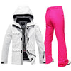 -30 Degree Ski Suit for Women  Warm Waterproof Jackets and Pants Ski set for Women pink trausers 