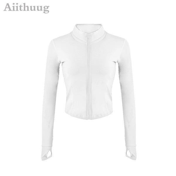 Aiithuug Full Zip-up Yoga Top Workout Running Jackets with Thumb Holes for women