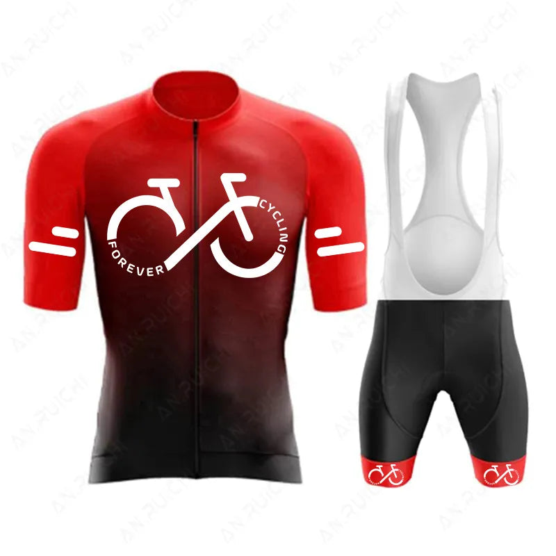 Short Sleeve Cycling Jersey Set  Summer Cycling Clothing Gradient Colour for Men red jersey