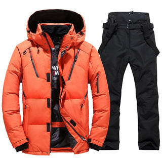 Thermal Ski Suit for Men Windproof Skiing Jacket and Bibs Pants Set for Men  orange jacket 