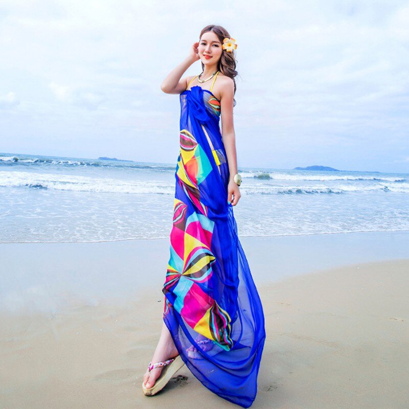 Pareo Scarf Women Beach Sarongs Beach Cover Up Summer Chiffon Scarves Geometrical Design Plus Size Towel Ladies Summer Beachwear