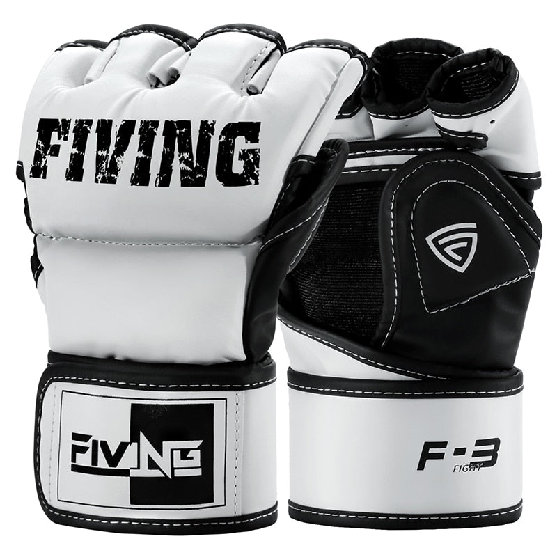FIVING Half Finger PU Leather Boxing Gloves MMA Fighting Kick Boxing Gloves for Men