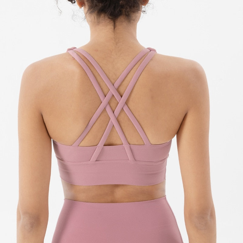 Buy wx22-pink-purple Cross Back Nylon Yoga Top  Sports Bra Quick Dry Fitness Bra