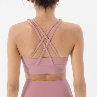 Compra wx22-pink-purple Cross Back Nylon Yoga Top  Sports Bra Quick Dry Fitness Bra