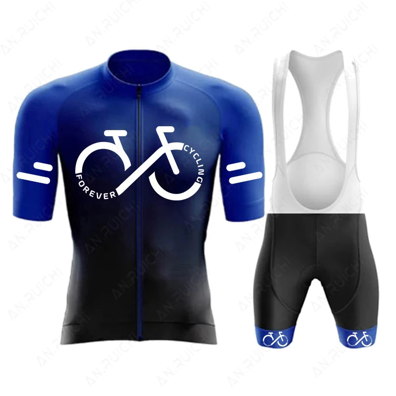 Short Sleeve Cycling Jersey Set  Summer Cycling Clothing Gradient Colour for Men dark blue cycling jersey 