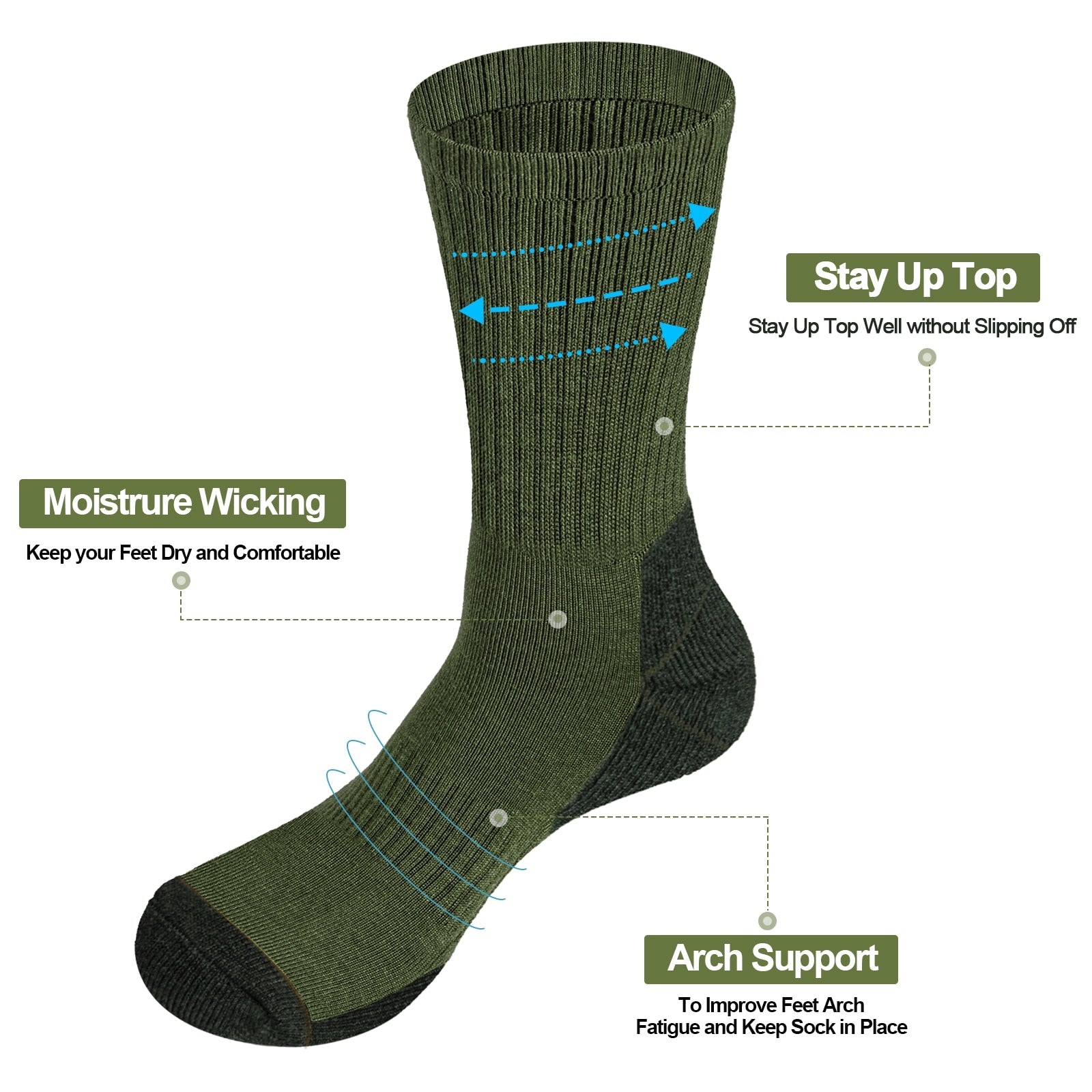 5 Pairs Moisture Wicking Mid Calf Thermal Hiking & Trekking Socks technical info