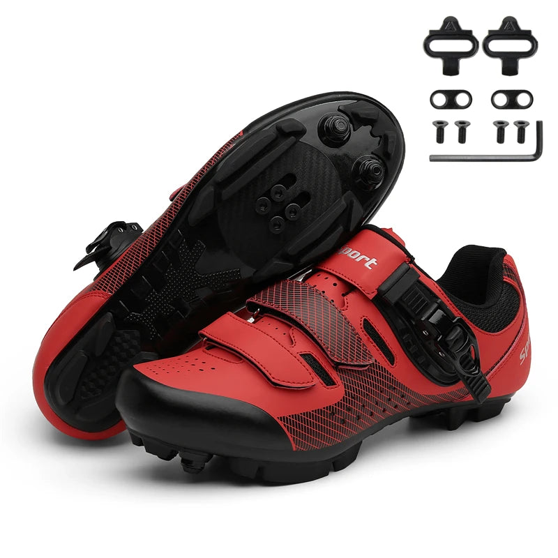 Professional Cycling Shoes Flat Cleat Self-Locking cycling shoes for men red