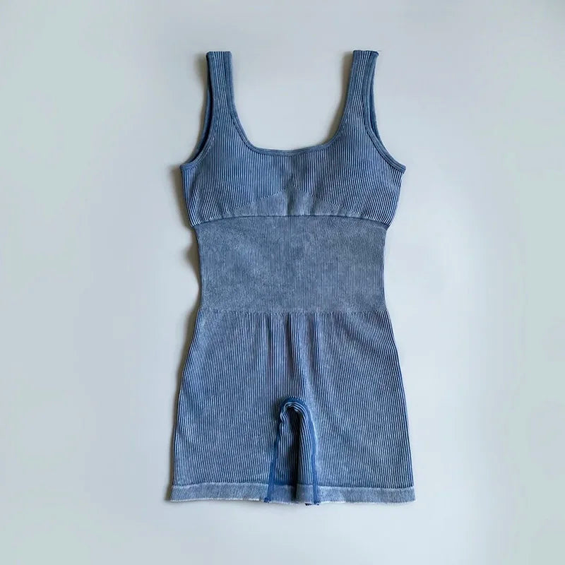 Women's Yoga Jumpsuits Ribbed One Piece Padded Tank Top blue