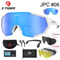 X-TIGER Polarized Lens Cycling Glasses 3 or 5 lens Photochromic Sunglasses Bicycle Goggles white frame blue lens