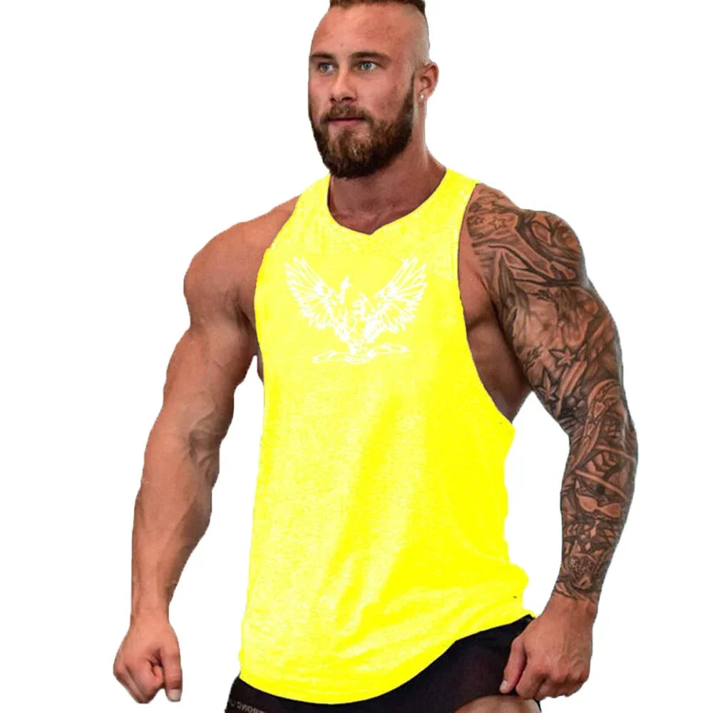 Cotton Workout Gym Tank Top for Men  yellow
