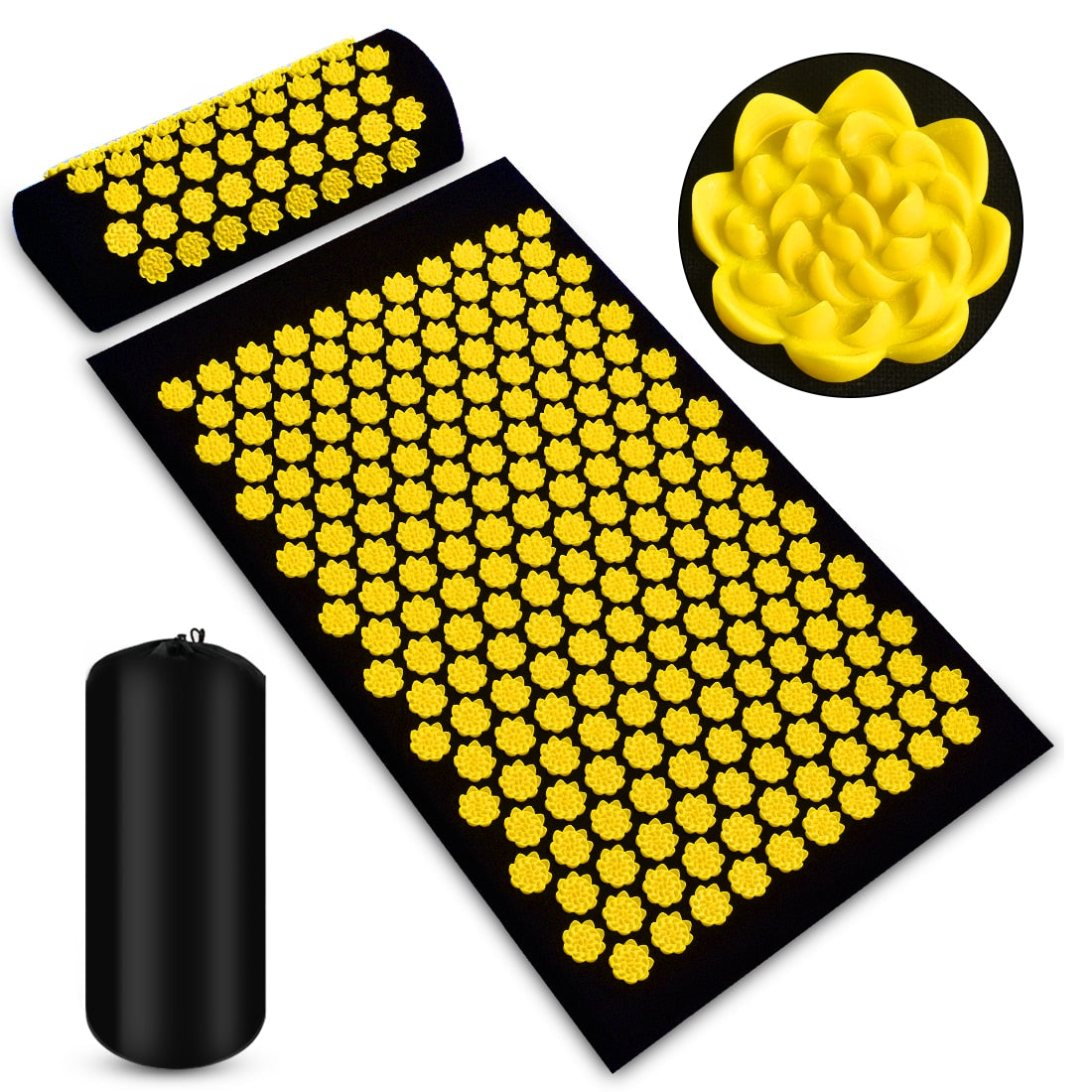 Buy black-cloth-yellow Massager Cushion and Massage Yoga Mat Acupressure Back Stress Relieve Mat