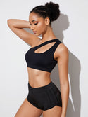 Sports Bra Push Up Fitness Bras One Shoulder Shockproof Yoga Bra top  side black
